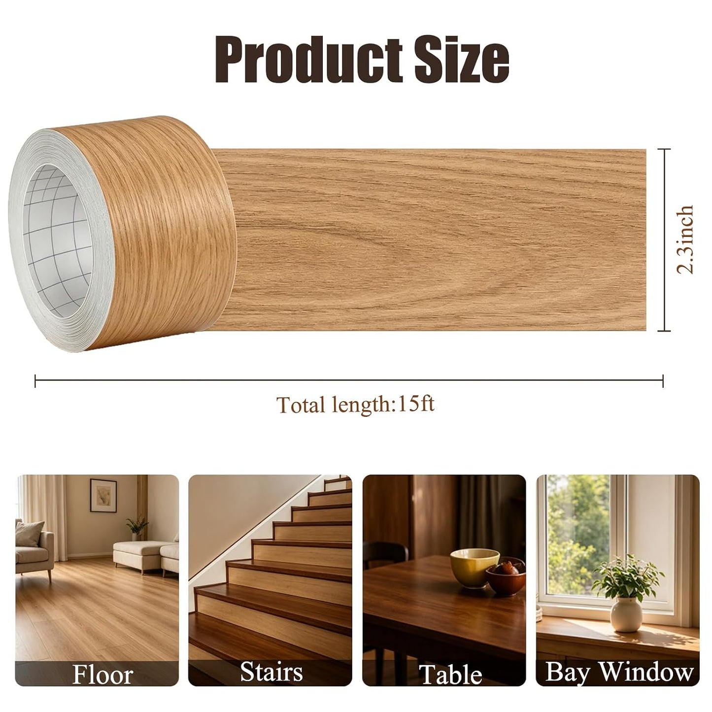 GSCIT Club Wood Grain Repair Tape, 2.4 inch X 15ft Self Adhesive Maple Grain Repair Patch for Tables, Chairs, Baseboards, Doors, Windows, Floors, Handicraft DIY. - Colors B