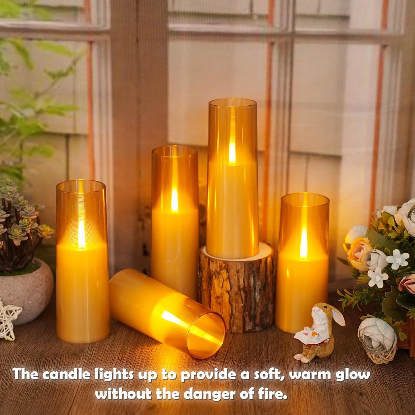 kakoya Flameless Candles Upgraded Realistic Flickering Flame,Battery Operated LED Candles with Remote Timers,Acrylic Electric Candles Set of 3(D 3" xH 4" 5" 6")（Grey）