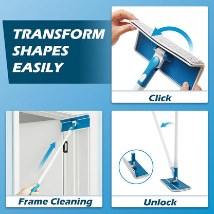 Wall Cleaner Mop with Foldable Panel, Baseboard Cleaner Tool with 55" Long Handle, Cleaning Mop Duster for Walls, Ceilings, Baseboards, Floors