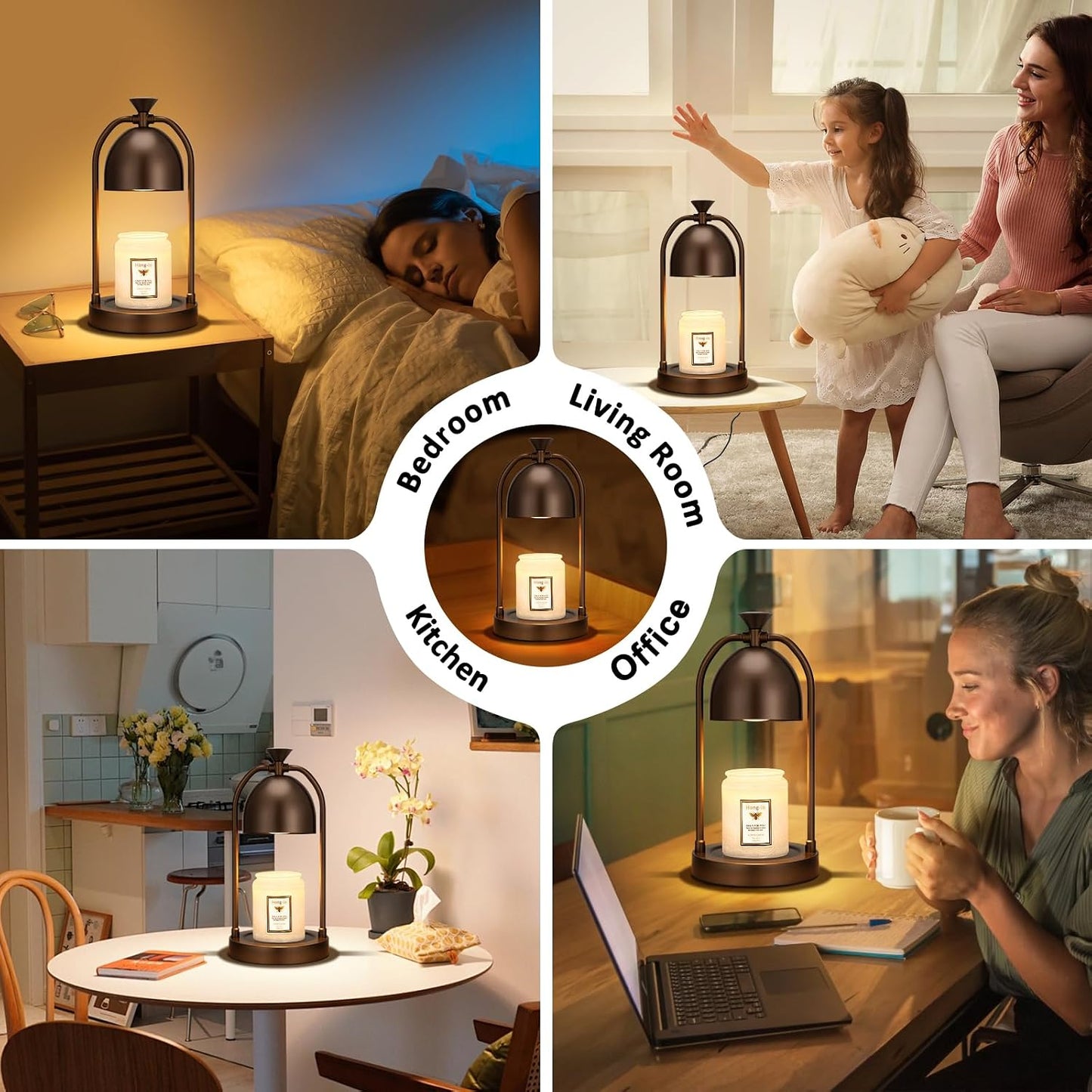 Hong-in Candle Warmer Lamp - with Timer & Dimmer, Modern Home Decor House Warming Gifts Wax Melt Warmer for Jar Candles, Cozy Birthday Gift for Women Mom (Black)