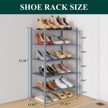 Smiry Bamboo Shoe Rack, 3 Tier Free Standing Wooden Shoe Organizer, Stackable Wood Shoe Storage Shelf for Closet, Entryway, 5 Horizontal Slats, 26.8"x11"x18.3", Natural