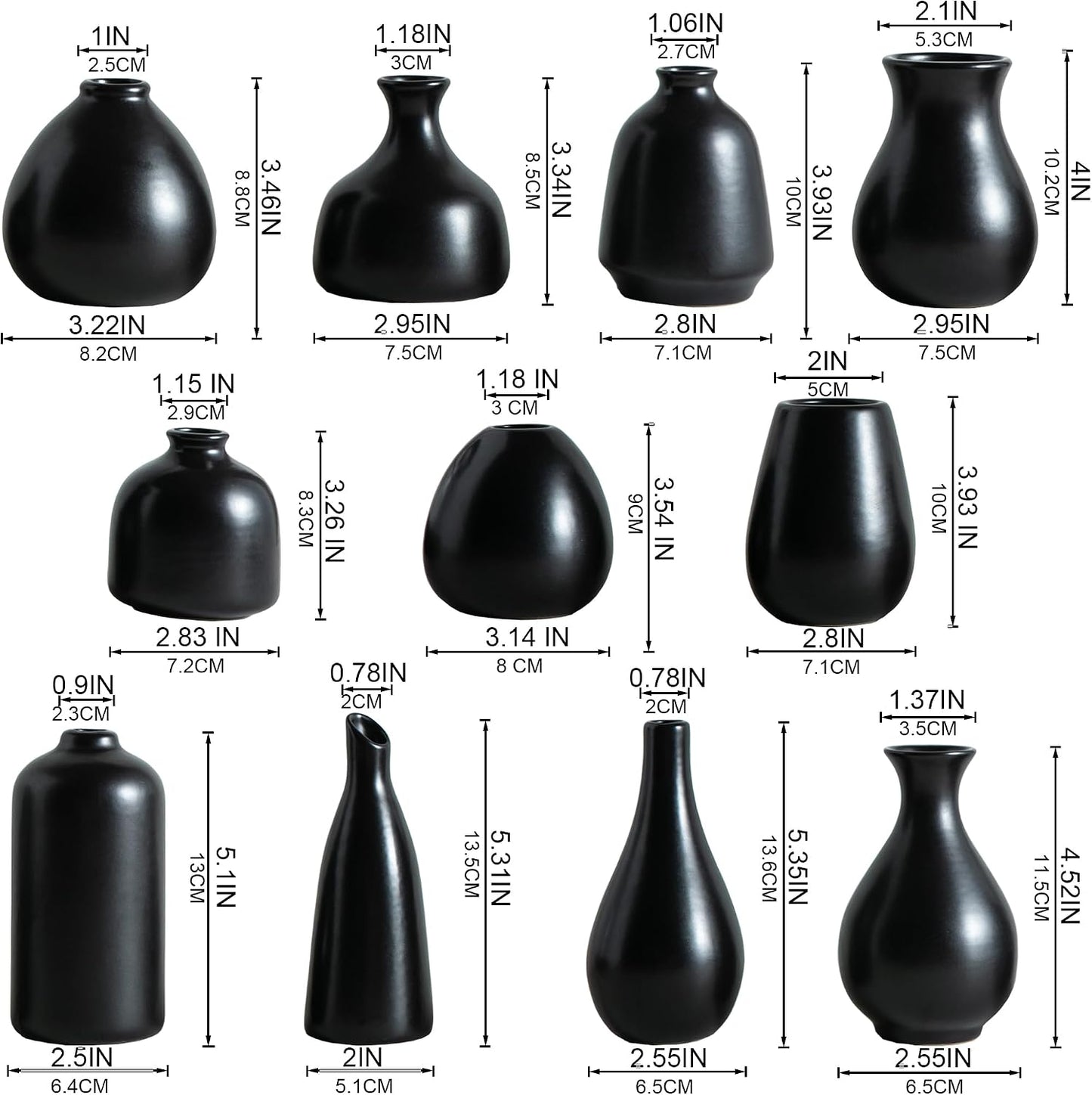 JOJUNO White Bud Vases, Small Ceramic Vase Set of 11, Mini Pottery Vases for Flowers, Decorative Pieces for Home Modern Decor, Boho Decor, Chic Accents for Living Room Dining Table Shelves