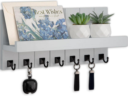 Key Holder for Wall, Decorative Key Holder with Shelf, Key and Mail Holder Wall Mount, Farmhouse Decor with 5 Key Hooks for Keys, Coats, ect.