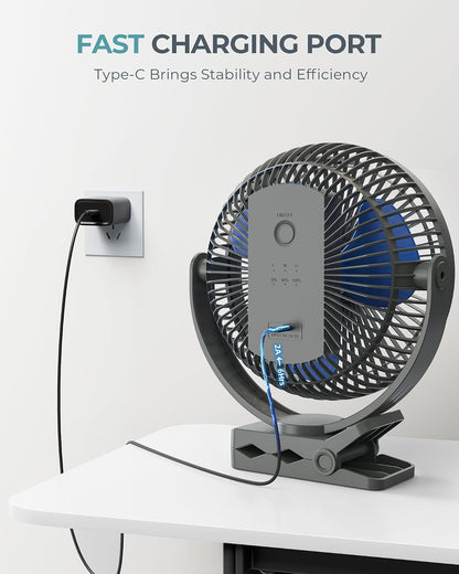xasla 10000mAh Portable Clip on Fan, 8 inch Rechargeable Battery Operated, 24 Hours Work Time, Quiet USB 4 Speeds Personal, Ideal for Outdoor Camping Golf Cart Home Office Black