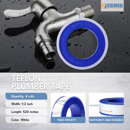 Teflon Tape,PTFE Plumbers Tape,for Sealing,Plumbing,Sealant,Thread Seal for Shower Head,Water Pipe,Prevent Leakage,(1 Roll,1/2 Inch X 520 Inches).