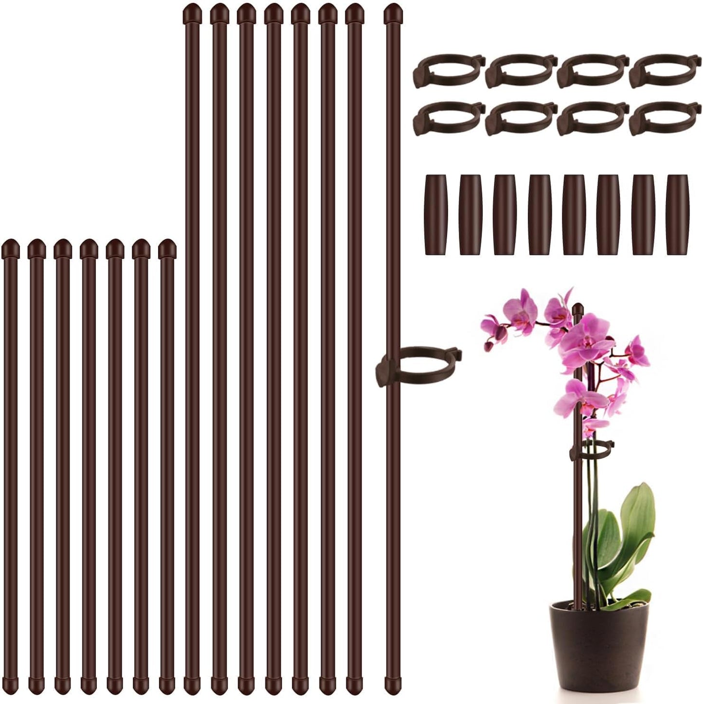 Plant Stakes 17inch &11inch SupKing Adjustable Length Plant Support Stake 16Pcs Orchid Stick with Clips for Indoor Outdoor,Garden Pole for Potted Tomato Amaryllis Vegetables Comes with 20 Ties (Green)
