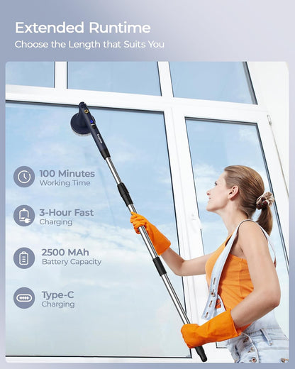 MayKing Electric Spin Scrubber with 9 Brush Heads, 3-Angle & 4-Length Adjustable Cordless Power Scrubber, 3-Speed & Battery LED Display, Electric Scrubber for Cleaning Bathroom Bathtub Floor Tiles