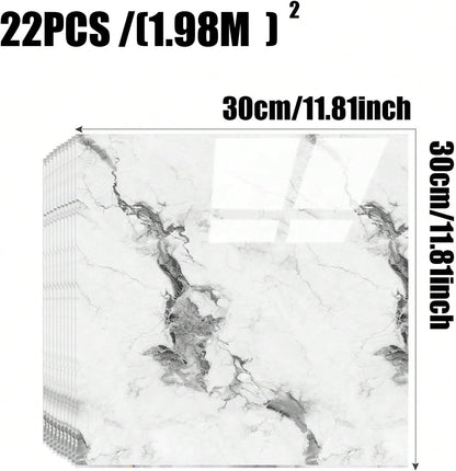 Chejiaye 10pcs Marble Peel and Stick Backsplash Waterproof Washroom Wall Panels, Peel and Stick Tile, PVC Foam Wall Panels for Kitchen,Bathroom,Living Room,Blue and Gold(Not Real Tile,11.8" x 11.8")