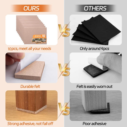 Felt Furniture Pads 10pcs 8" x 6" Adhesive Large Felt Pads, Cuttable Chair Leg Pads, Hardwood Floor Protectors for Furniture, Black