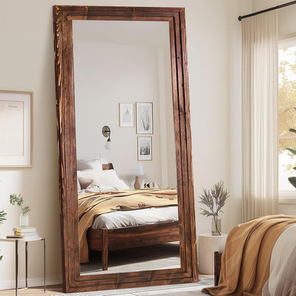 65"x22" Full Length Mirror Solid Wood Frame Floor Mirror with Stand for Living Room, Bedroom Hanging Standing or Leaning, Brown