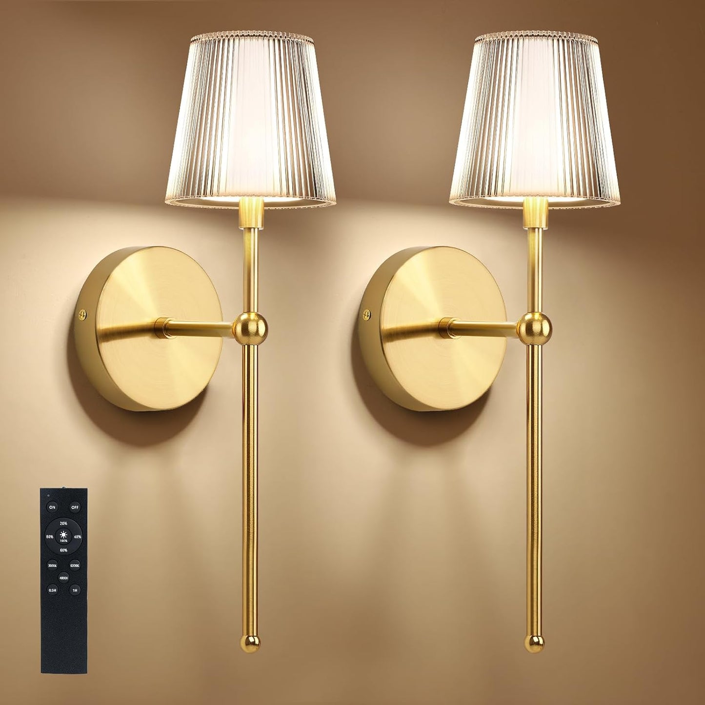 TaoFiaCo Battery Operated Wall Sconces Set of 2, Wireless Wall Sconce with Remote Dimmable Timer, Rechargeable 5200mAh, Cordless Wall Light for Bedroom Living Room, Hallway, Light Decor