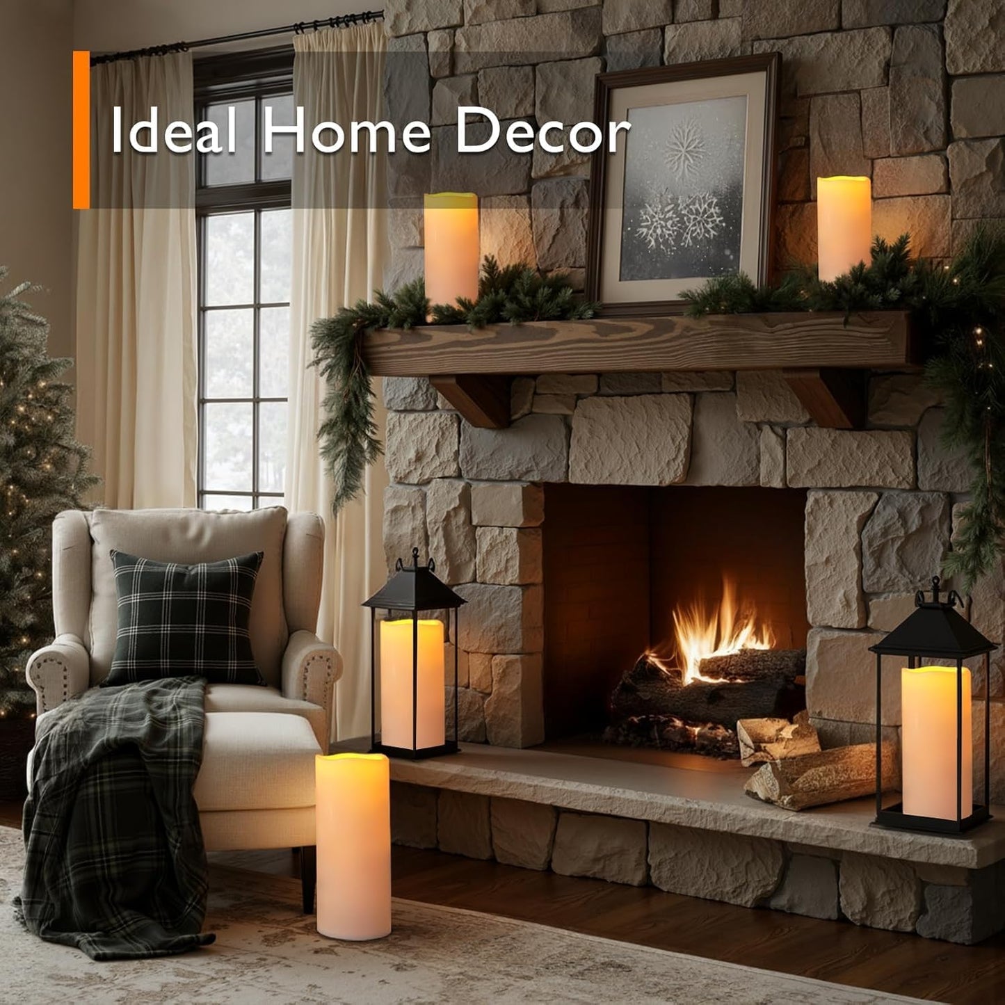 Homemory 6" 8" 10" x 4" Waterproof Outdoor Flameless Candles, Battery Operated Flickering LED Pillar Candles with Remote and Timers for Indoor, Plastic, Ivory White