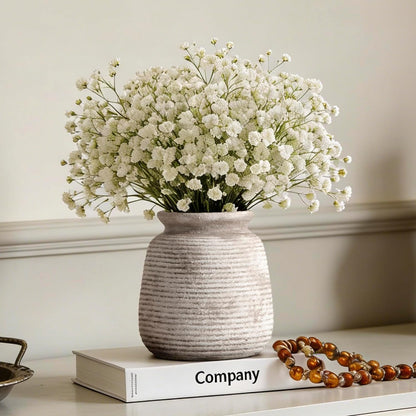 Ceramic Flower Vase, Small Rustic Farmhouse Vases Home Decor, Short Pottery Decorative Pampas Vase for Table Living Room Entryway Mantel Bookshelf Bedroom Bathroom Kitchen - 6" W