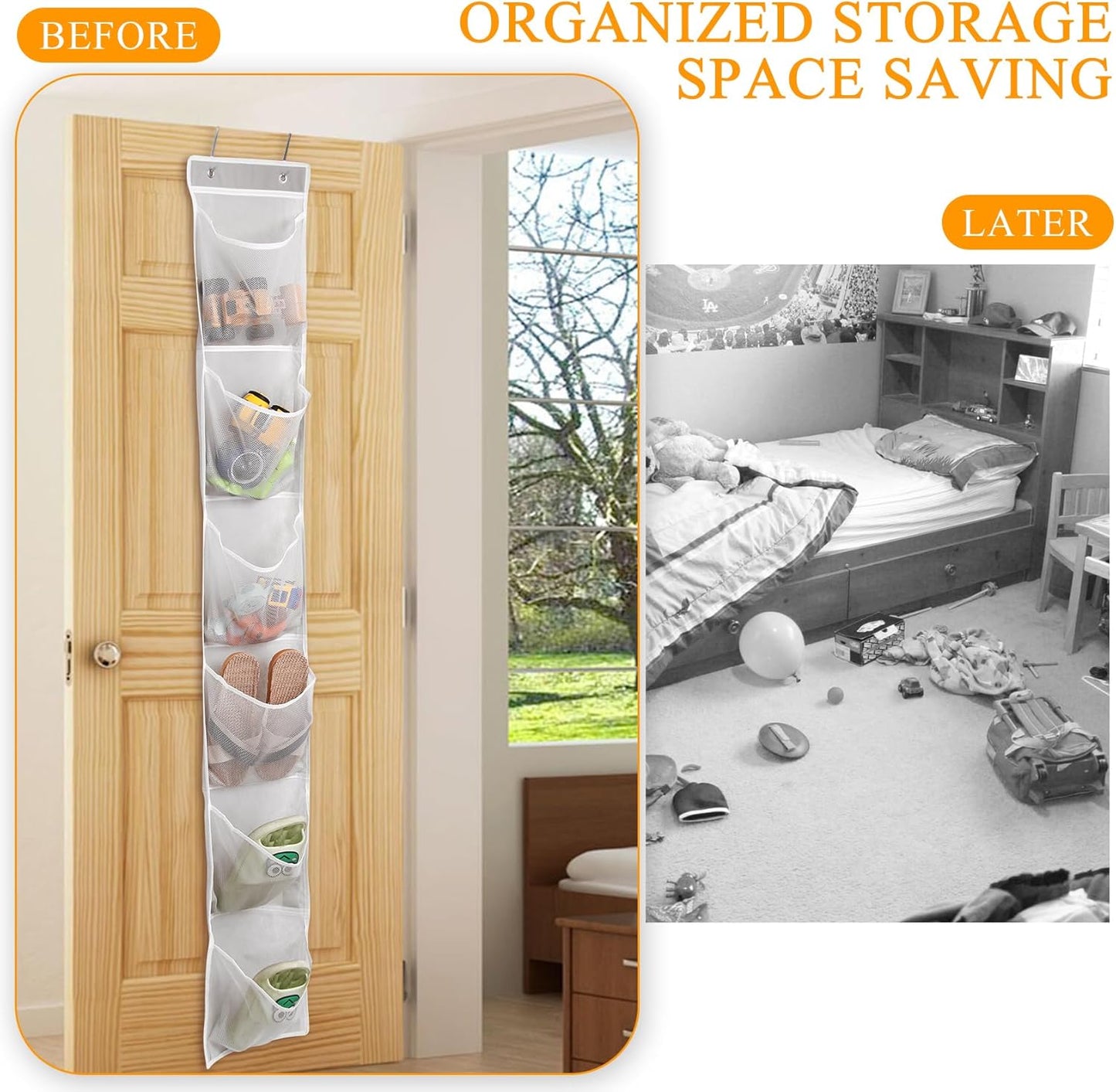 GOMAJI 6 Large Breathable Mesh Pockets, Over The Door Shoe Organizer, Boots Hanging Storage Shoe Rack for Closet, Accessories - - Gray