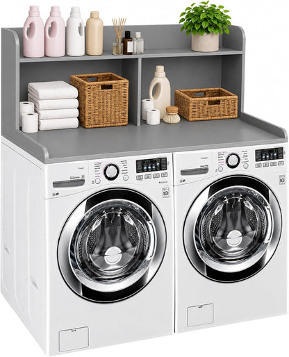 Royxen Laundry Countertop with 20" Shelf Universal Fit, Washer and Dryer Countertop with Storage Space, Laundry Room Storage (Walnut)