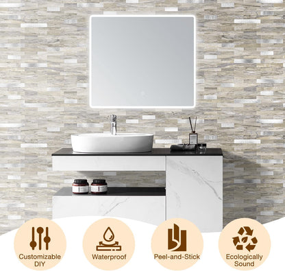 Peel and Stick Backsplash Tile Waterproof Removable PVC Wall Sticker 3D Faux Stone Marble Brick White Accent Panels (White Marble - Metal Silver, 20 Tiles - 9 sq. ft. (0.84 M²))
