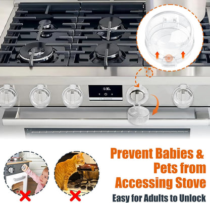 Stove Knob Safety Covers Baby Proofing for Press Stove Knob and Oven Knob Child Safety Locks - 5 Pack (Transparent)