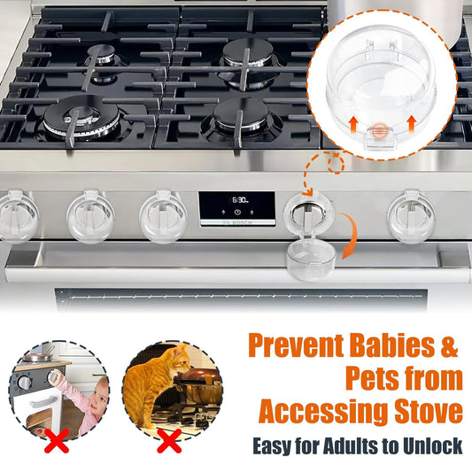 Stove Knob Safety Covers Baby Proofing for Press Stove Knob and Oven Knob Child Safety Locks - 5 Pack (Transparent)