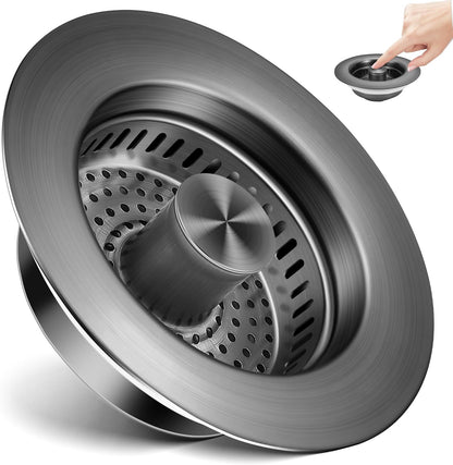 Sink Drain Strainer 3 in 1, 304 Stainless Steel Pop Up Kitchen Sink Stopper with Anti-Clogging Basket, Kitchen Essential Drain Anti-Clog Gadgets, Fits US Standard 3-1/2'' Sink Drain (SUS 304 Brushed)