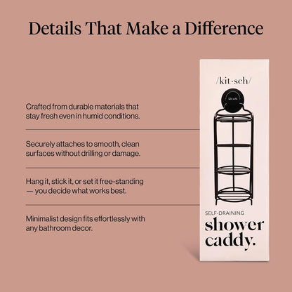 Kitsch Shower Caddy Hanging with Suction Cup – Self-Draining Shampoo Bar Holder & Shower Shelves for Conditioner Bars & Soap – Rust Proof Bathroom Caddy, and Wall Mount or Free-Standing Organizer