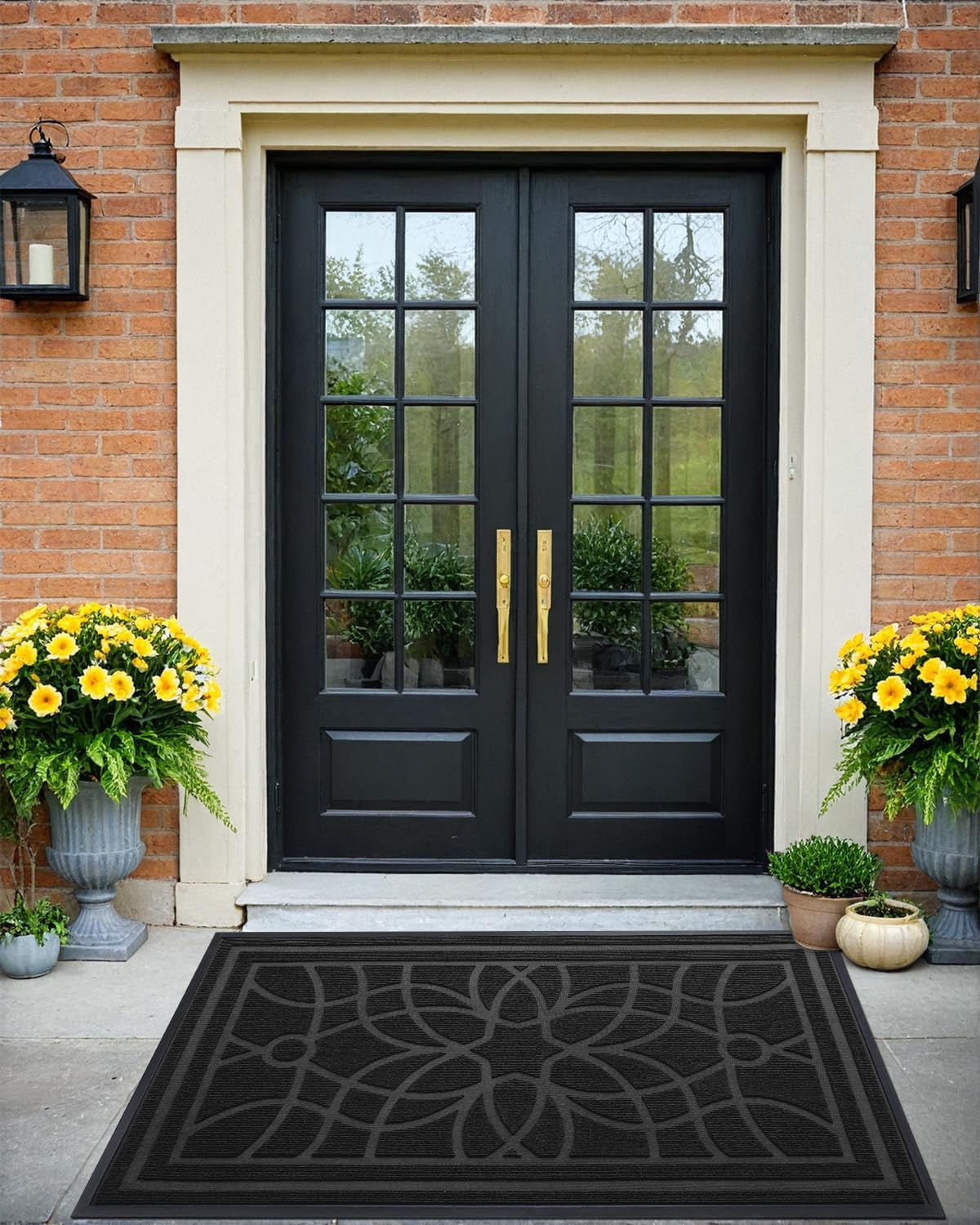 DEXI Front Door Mat Outside Entrance, Heavy Duty Non Slip Low Profile Doormat for Entryway, Trap Dirt and Moisture Welcome Mats, Easy Clean, Patio, Garage, 3x2, Blue