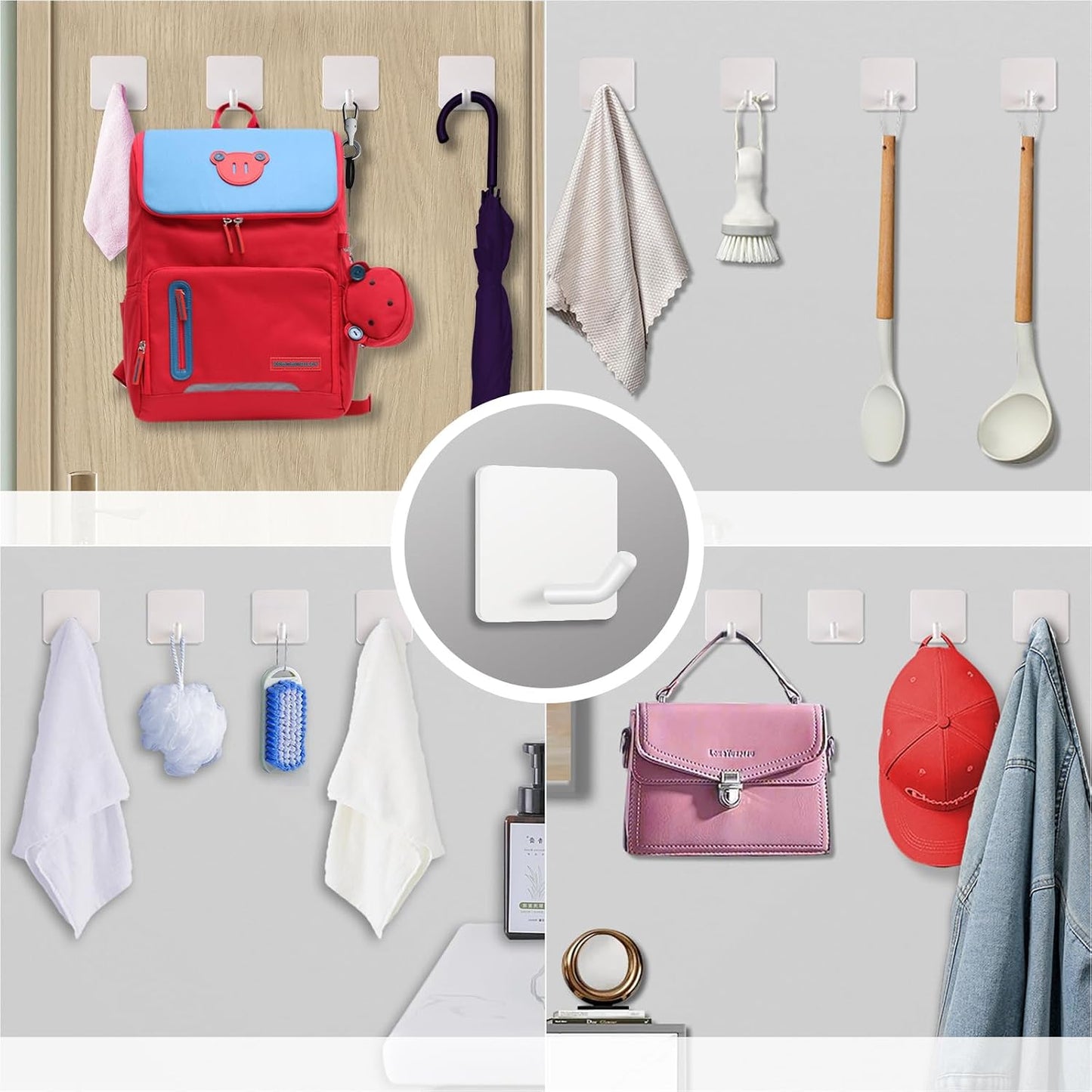FOTYRIG Heavy Duty Adhesive Towel Hooks Stick on Towel Hanger Wall Holder Waterproof Stainless Steel Sticky Hooks for Hanging Bathroom Kitchen Home-4 Packs