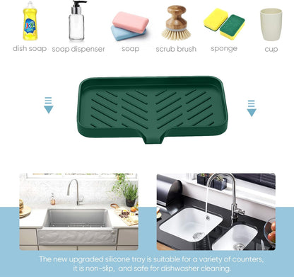 Kitchen Soap Tray,Kitchen Sink Tray Sponge Tray Kitchen Sponge Holder Self Draining Premium Silicone Soap Holder for Bathroom Counter Sink Caddy Organizer for Dish Soap Bottle,Soap Dispenser