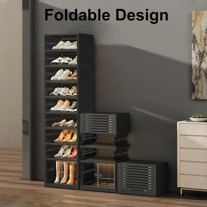 SYNCVIBE Shoe Rack Organizer for Closet Entryway Foldable Sneaker Storage Shoe, Collapsible Shoe Cabinet, Stackable Shoe Storage Cabinet with Lids for Living Room (6 Tiers 24 Pairs)