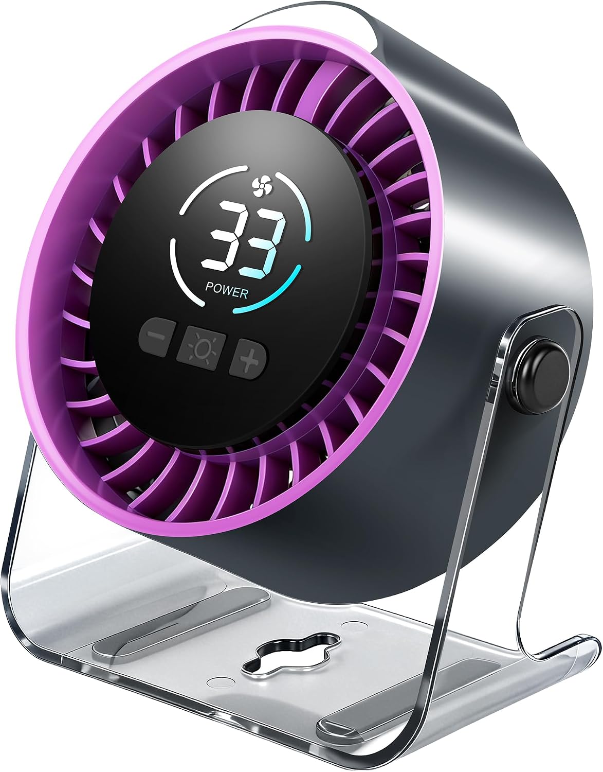 Clip On Rechargeable Fan with LED Light 100 Speed (Need Long Press), 720° Adjustment, Small Protable Desk Fan Quiet Clamp Base 12H Battery, 7 Blades for Dorm Bedroom Travel Camping