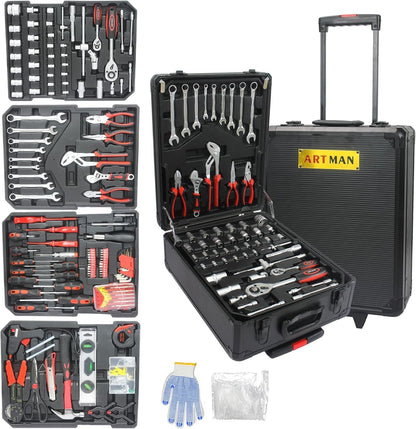 899PCS Tool Set, Household Tool Kit with Rolling Tool Box, Complete Tool Box Set Hand Tool Set with Tool Box, Mechanic Tool Set Rolling Tool Set for Home/Auto Repair Tool Set (Black)