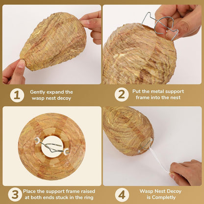 DECYOOL 4 Pack Paper Wasp Nest Decoy Hanging Fake Wasp Nest for Wasps Hornets Yellow Jackets