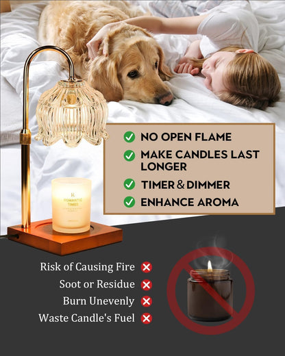 Funistree Flower Candle Warmer Lamp with Timer & Dimmer, Adjustable Height Candle Warmer, Christmas Birthday Gifts for Women Mom, House Warming New Home Decor, Wax Warmer with 2 Bulbs for Jar Candles