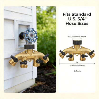 ‌VANCOCO 2 Way Garden Hose Splitter, 3/4" Heavy Duty Solid Brass Hose Y Splitter With 2 Shut-off for Outdoor Faucet & Garden Hose