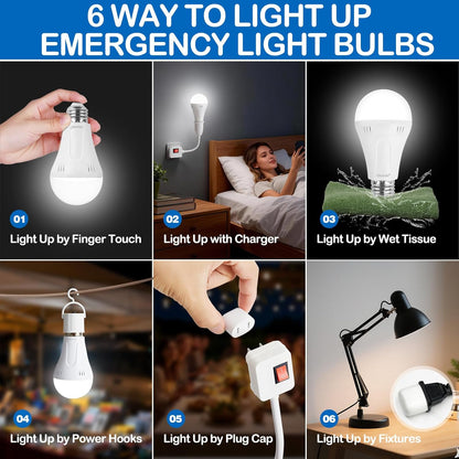 Ostwiki Rechargeable Light Bulbs,2 Pack Emergenecy Light Bulbs for Power Outage A19 E26 9W 6500K White Battery Backup Soft Light Bulb for Lamps Home Power Failure Hurricane,Blizzard
