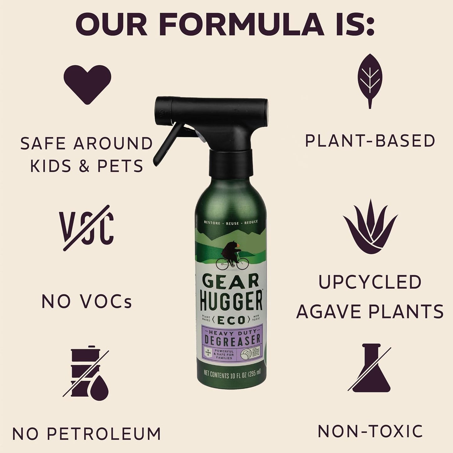 Gear Hugger All-Purpose Degreaser Spray Bottle (10 oz, Pack of 1) – Home & Kitchen Eco Friendly Cleaning Supplies, Powerful Degreaser Spray for Countertops & Household Surfaces, Plant Based, Non-Toxic