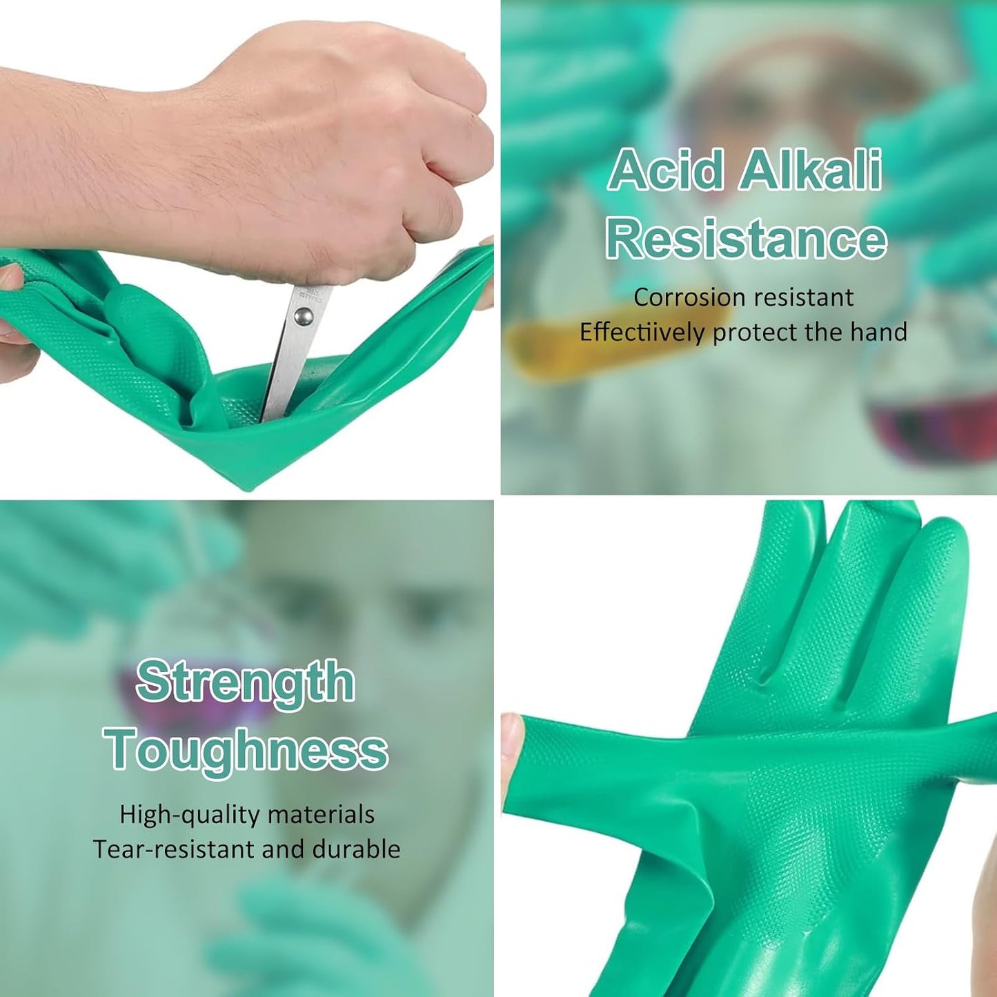 Beieverluck 10 Pairs Chemical Resistant Gloves, Reusable Heavy Duty Rubber Work Gloves, 12.6" Long Nitrile Gloves for Acid Alkali Oil Protection and Industrial Use Household, Large