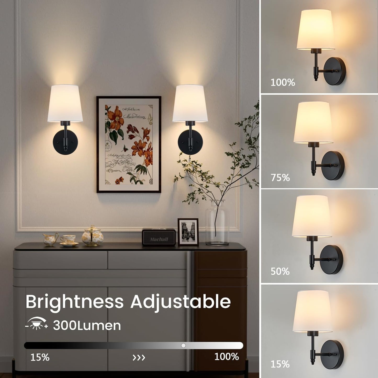Battery Operated Wall Sconce Set of 2, Brushed Gold Rechargeable Wall Lights with Remote Control and Dimmable LED Bulbs, 13 Light Colors Wireless Wall Lamps for Bedroom Living Room Hallway (Gold)