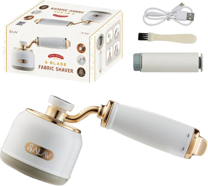 SALAV® Retro Edition 2-in-1 Rechargeable Fabric Shaver and Lint Roller, 6-Blade System, Removes Fuzz and Pilling on Fabrics, Includes Charging Cable (Rose)