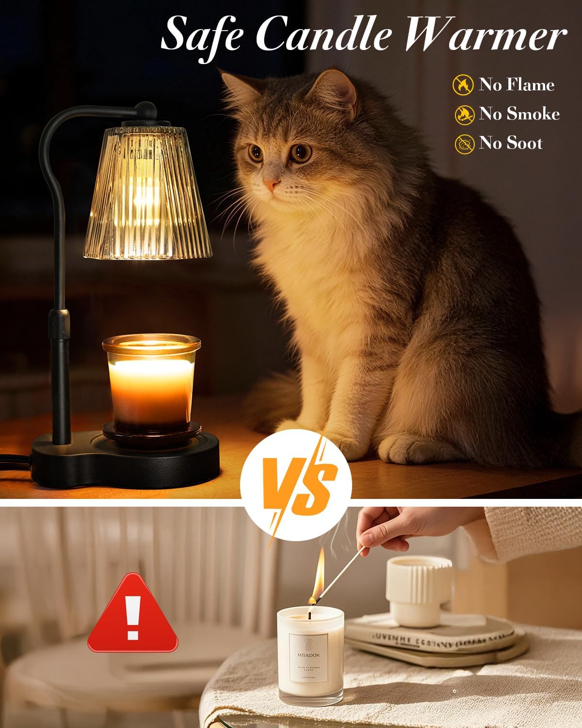 Candle Warmer Lamp with Timer & Dimmable Settings, Adjustable Height Flameless Scented Wax Melter for Jar Candles, Elegant Home Decor Warmer Lamp with 2 Bulbs, Gift for Women Mom Friend Family, Black