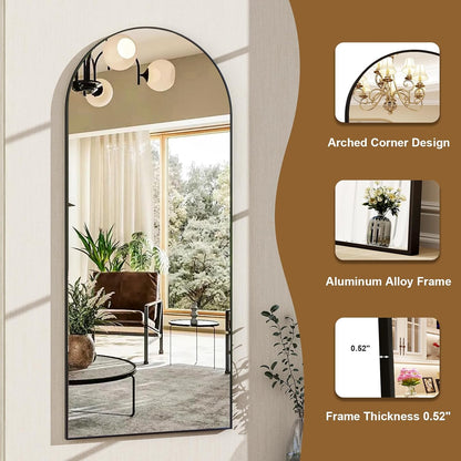HARRITPURE 64"x21" Arched Full Length Mirror Free Standing Leaning Hanging Mounted Mirror Aluminum Frame Modern Simple Home Decor for Living Room Bedroom Cloakroom, Gold