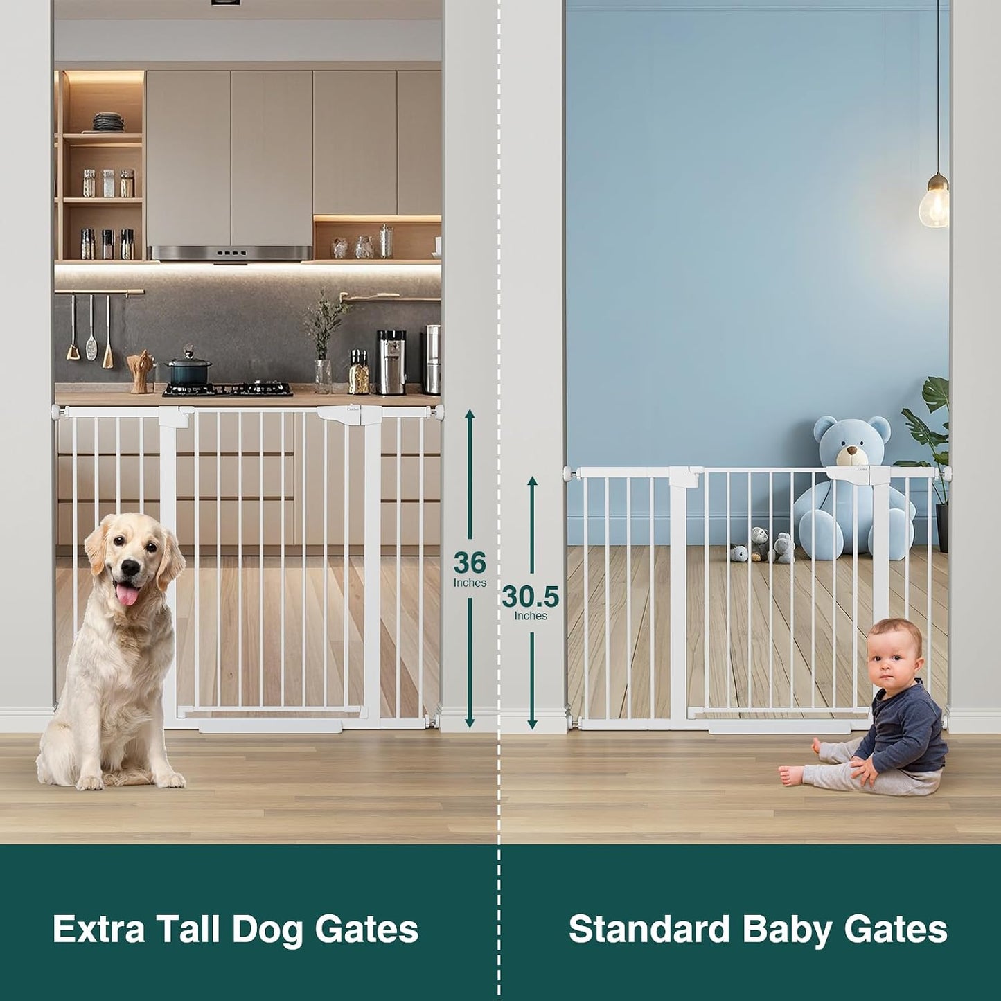 Cumbor 29.7-48" Baby Gate for Stairs, Mom's Choice Awards Winner-Dog Gate for Doorways, Auto Close Safety Pet Gate for Dogs Indoor, Easy Install Pressure Mounted Child Gate with Walk Thru Door, Brown