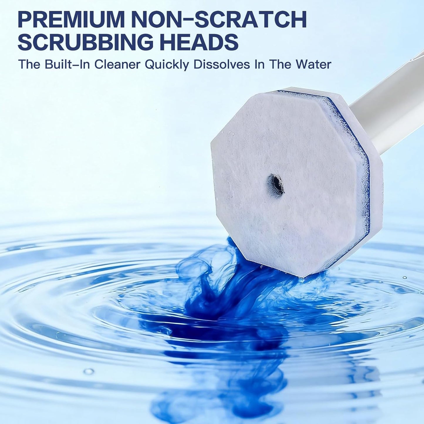 50 Pack Disposable Toilet Brush Refills, Universal Compatible Replacement Heads, 3-Layer Deep Cleaning Sponges for Bathroom Wand, Blue & White Striped Scrubbers
