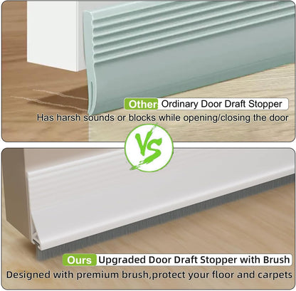 2 PCS Door Draft Stopper for Bottom with Brush, Self Adhesive Door Sweep for Exterior/Interior Doors, Bottom Seal Strip for Protection Against Bug, Dust, 2" W x 39" L, White
