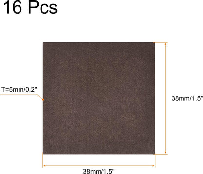 uxcell Felt Furniture Pads, 1.5-inch x 1-inch Self Adhesive Cuttable Anti Scratch Square Floor Protectors for Furniture Legs Hardwood Floor, Brown 16Pcs