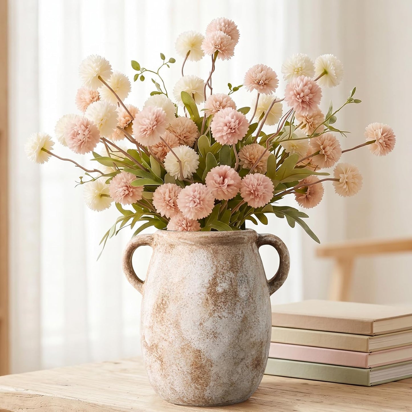 CUCUMI Ceramic Vase Set of 5, Home Decor Farmhouse Décor Handmade Pottery Vases for Pampas Grass, Dried Fresh Flowers, Table, Living Room, Kitchen, Shelf, Entryway Mantel Neutral Tones