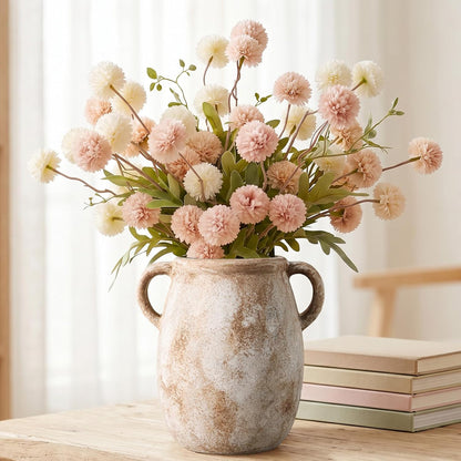 CUCUMI Ceramic Vase Set of 5, Home Decor Farmhouse Décor Handmade Pottery Vases for Pampas Grass, Dried Fresh Flowers, Table, Living Room, Kitchen, Shelf, Entryway Mantel Neutral Tones