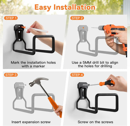Hose Holder Stand Wall Mount, 2Pcs Heavy Duty Garden Hose Hanger Reel, Metal Water Pipe Tube Hooks Rack for Outside Yard, Garage, Storage Organizer - Black