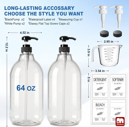GMISUN Laundry Detergent Soap Dispenser, Liquid Laundry Detergent Dispenser, Container for Farmhouse Laundry Room Decor, Organizer for Liquid SoftenerBleach Heavy Duty Plastic Bottle(64 Oz 3 Pack)