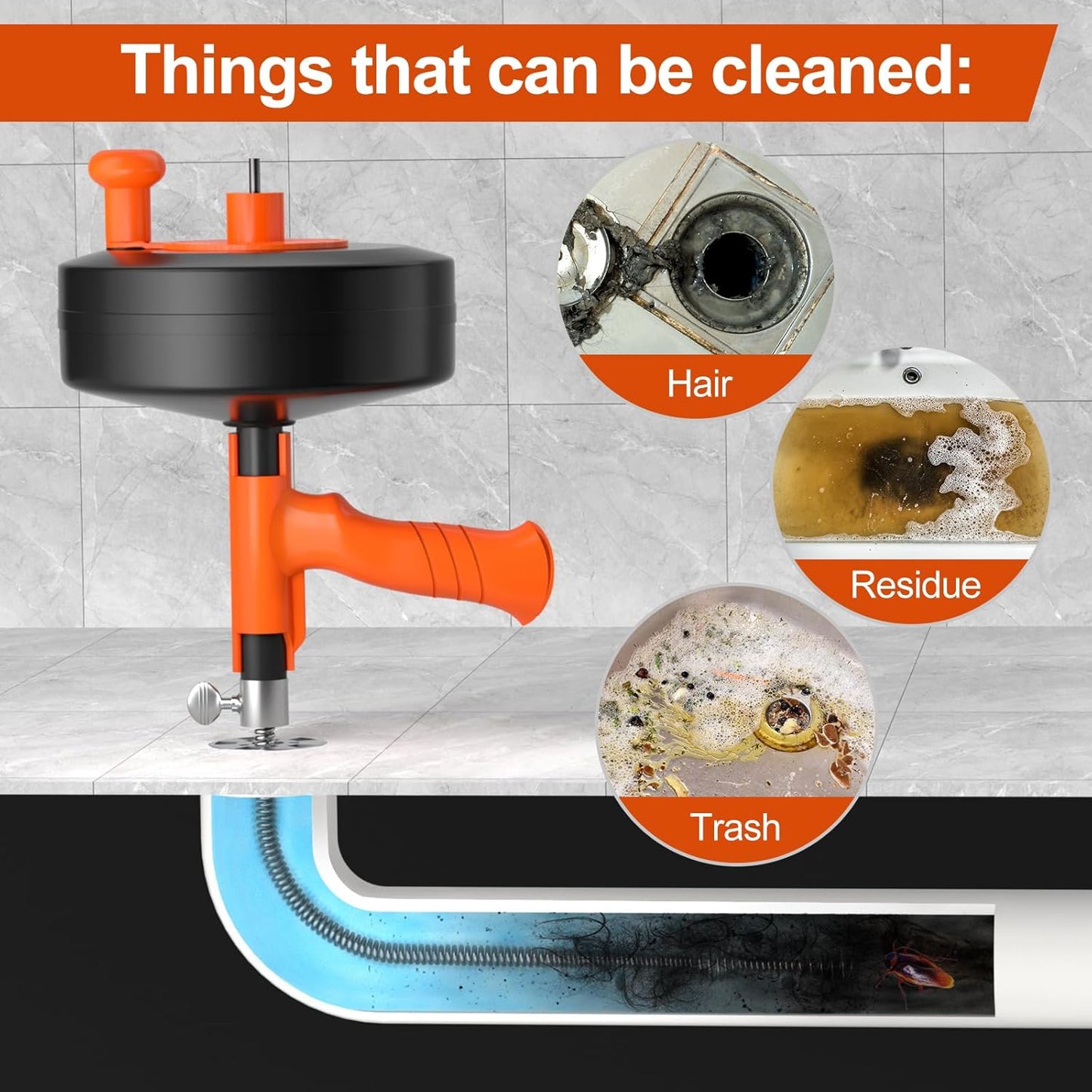 Drain Snake, 50ft Flexible Steel Drain Auger With Drill Adapter, Heavy Duty Sink Plumbing Unblocking Hand Auger Remover, Manual Or Powered for Shower & Bathtub Clogs-No auto retract or feed