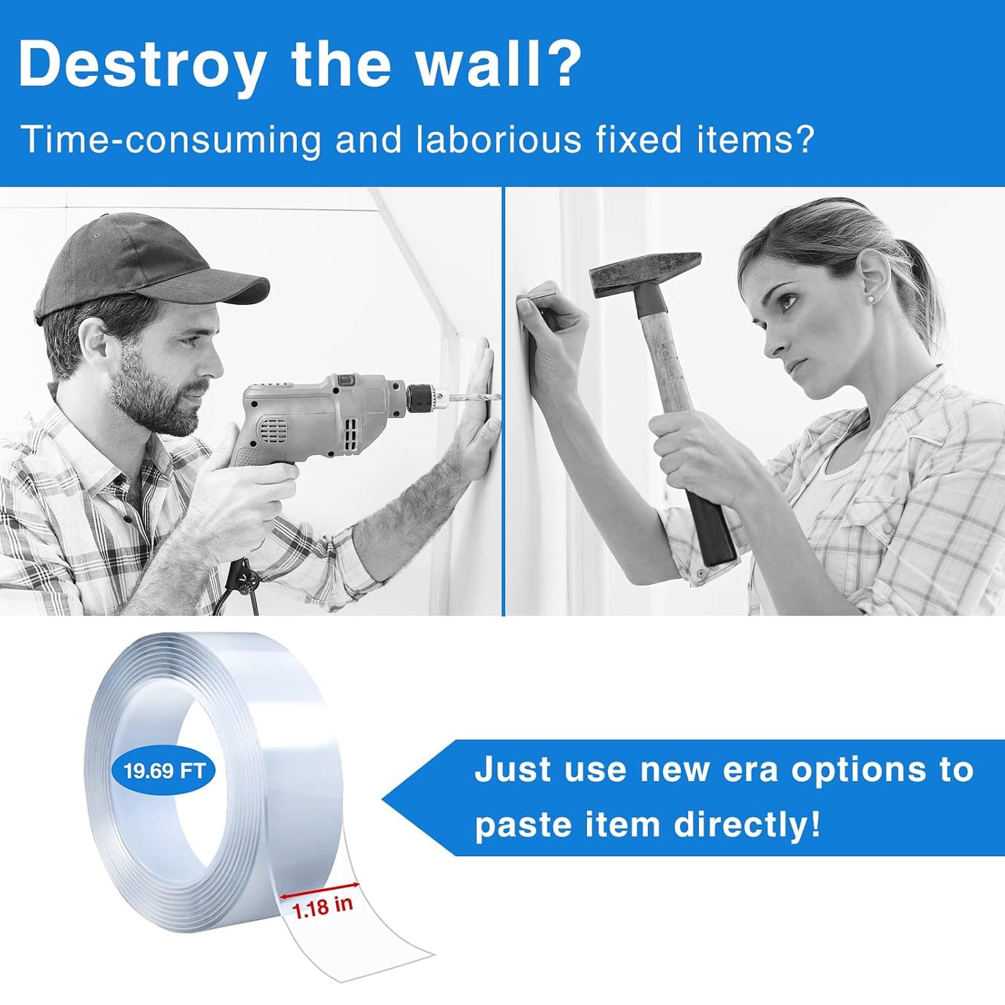 [2024 Updated] Nano Tape Heavy Duty Double Sided Mounting Tape Washable Removable for Indoor Outdoor Walls Kitchen Bathroom Carpet Fixing Office (19.7ft x 1.18in)